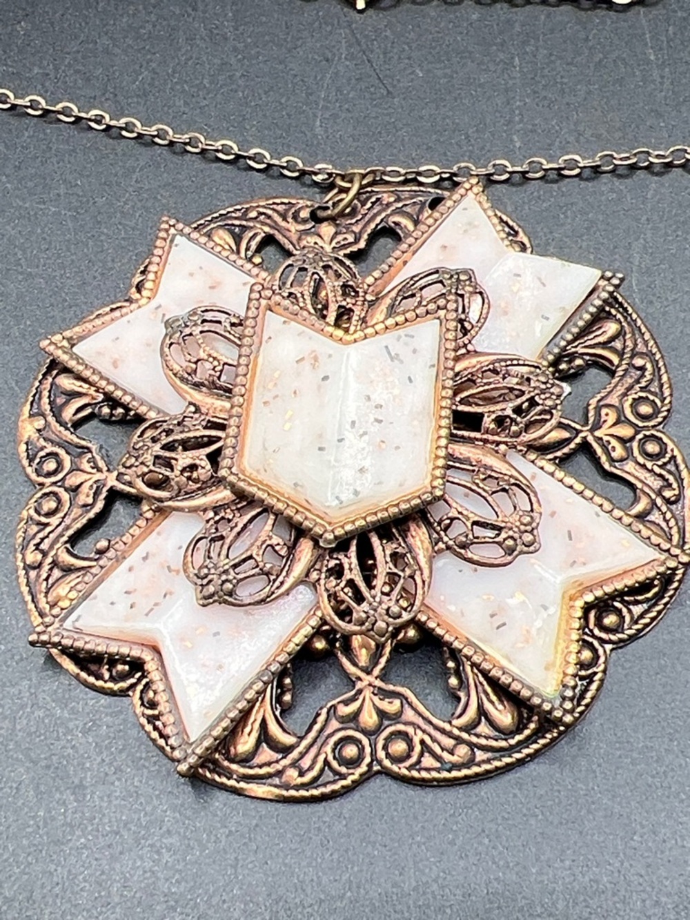 Vintage copper confetti lucite Necklace